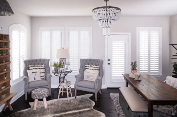 Plantation shutters in a home office